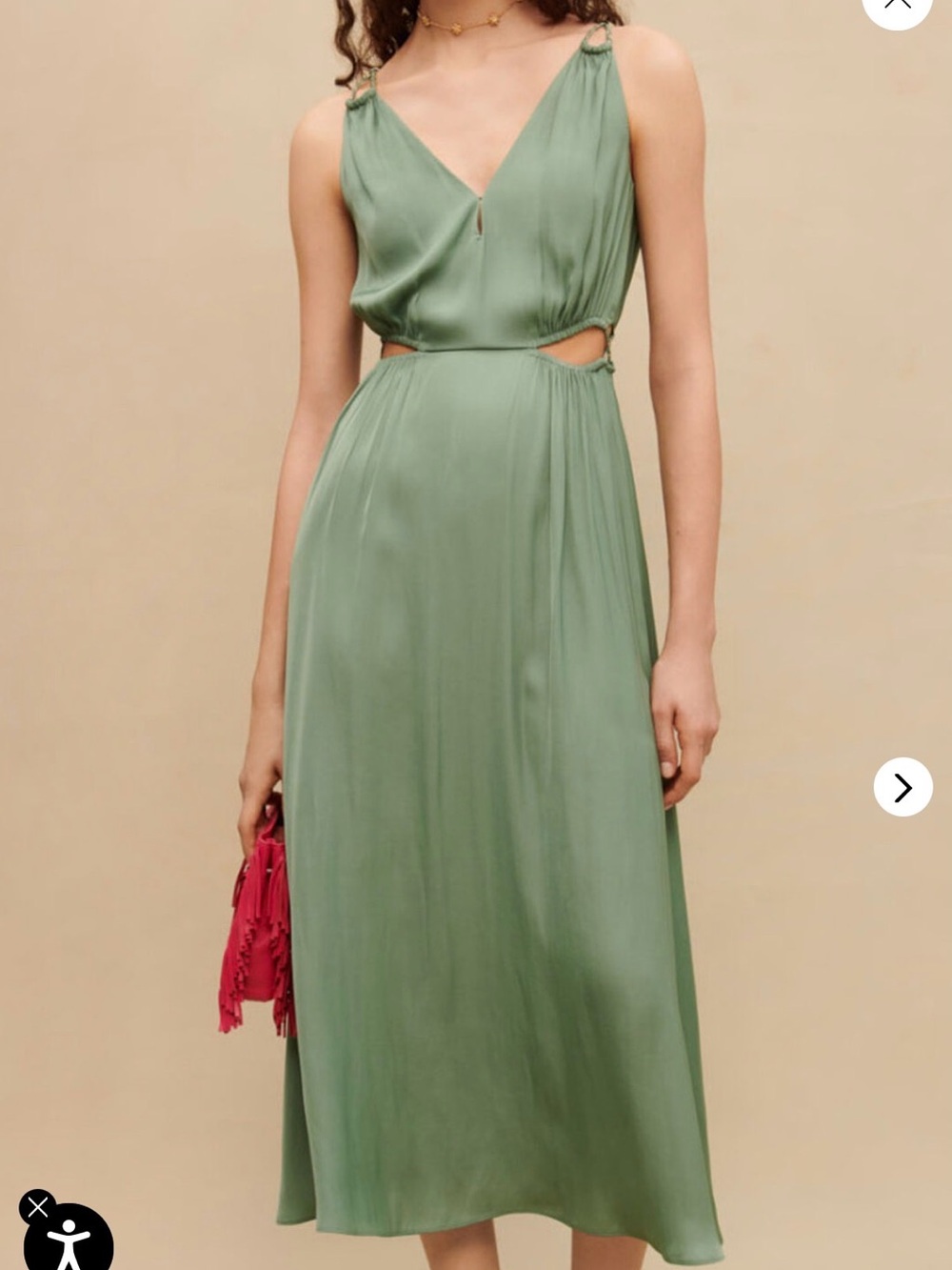 Maje Olive Green Cut-Out Maxi Dress Size 42
